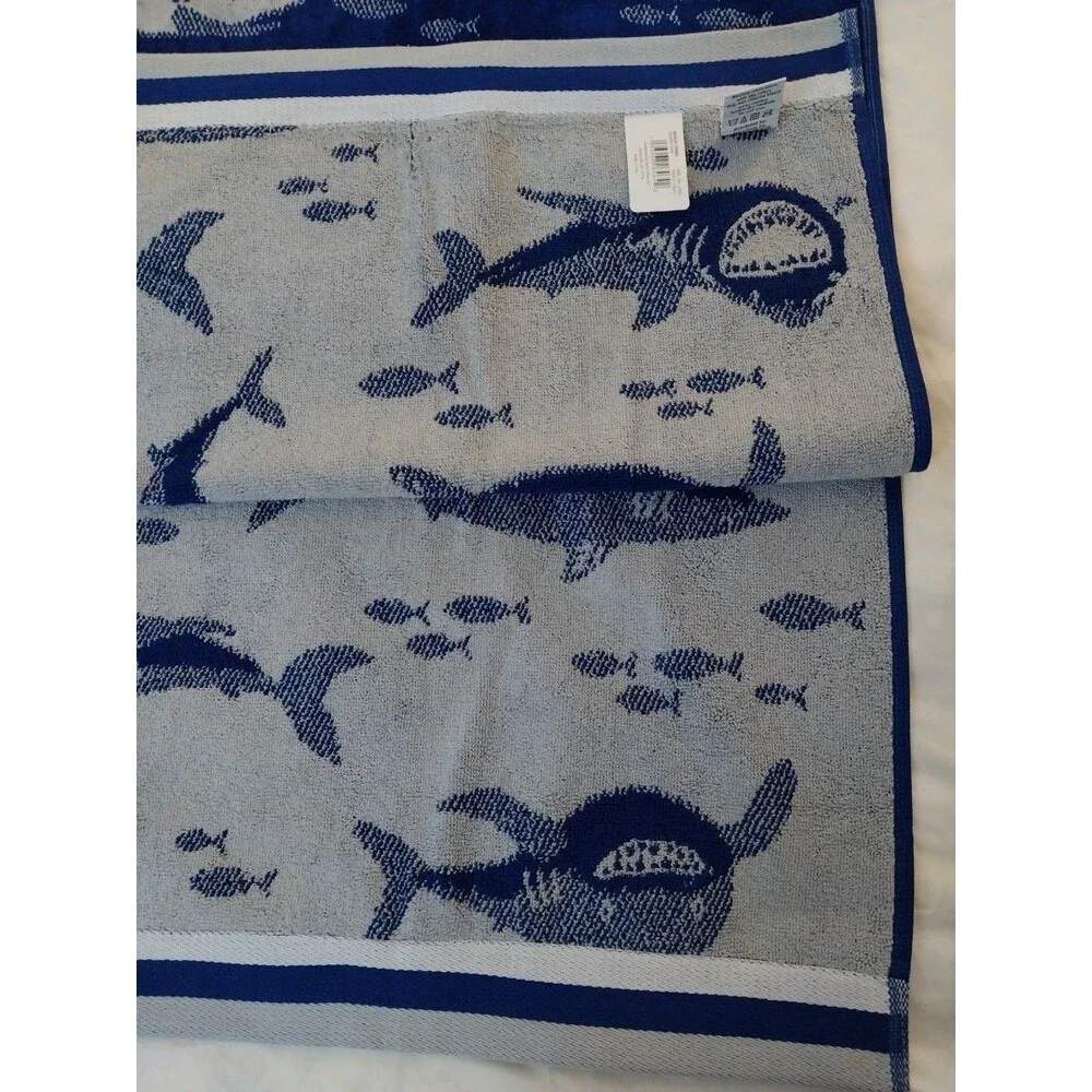 Member's Mark Kids Beach Towel Shark Pattern 30 X 60 Inches 100% Cotton Navy